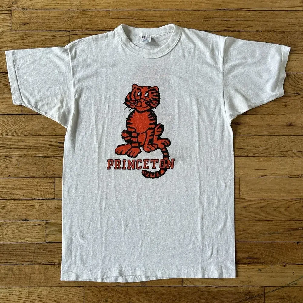 Vintage Champion Princeton Tiger T Shirt USA Front Back Flocked Graphic Large - Picture 1 of 5